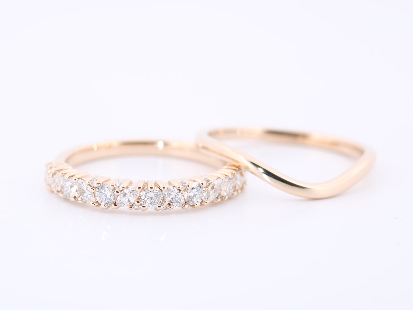 Women's Wedding Band Set, One Spacer and One Lab Grown Diamond Band 14K Yellow Gold