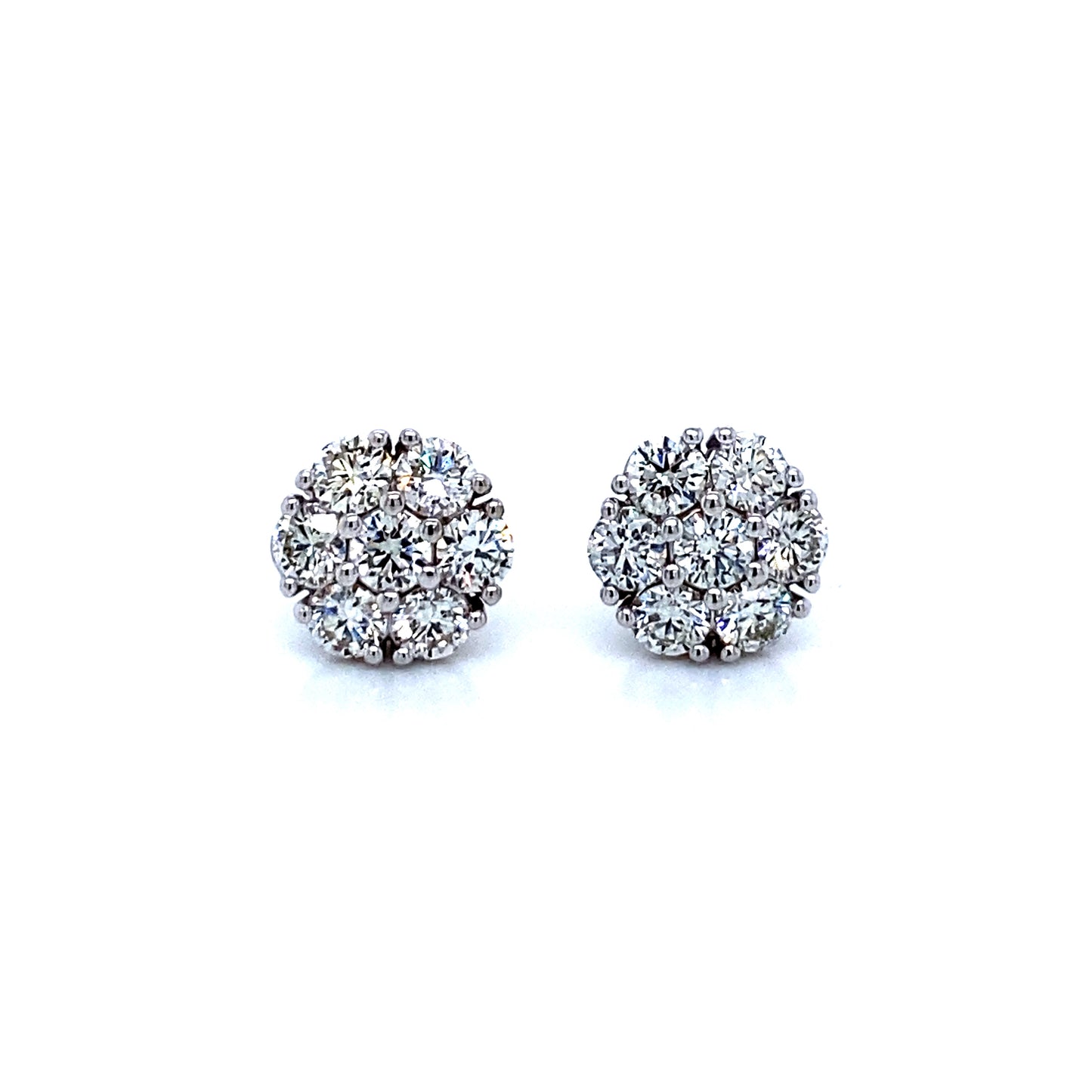 14K White Gold Cluster Stud Earring, Domed, 1.50 cttw