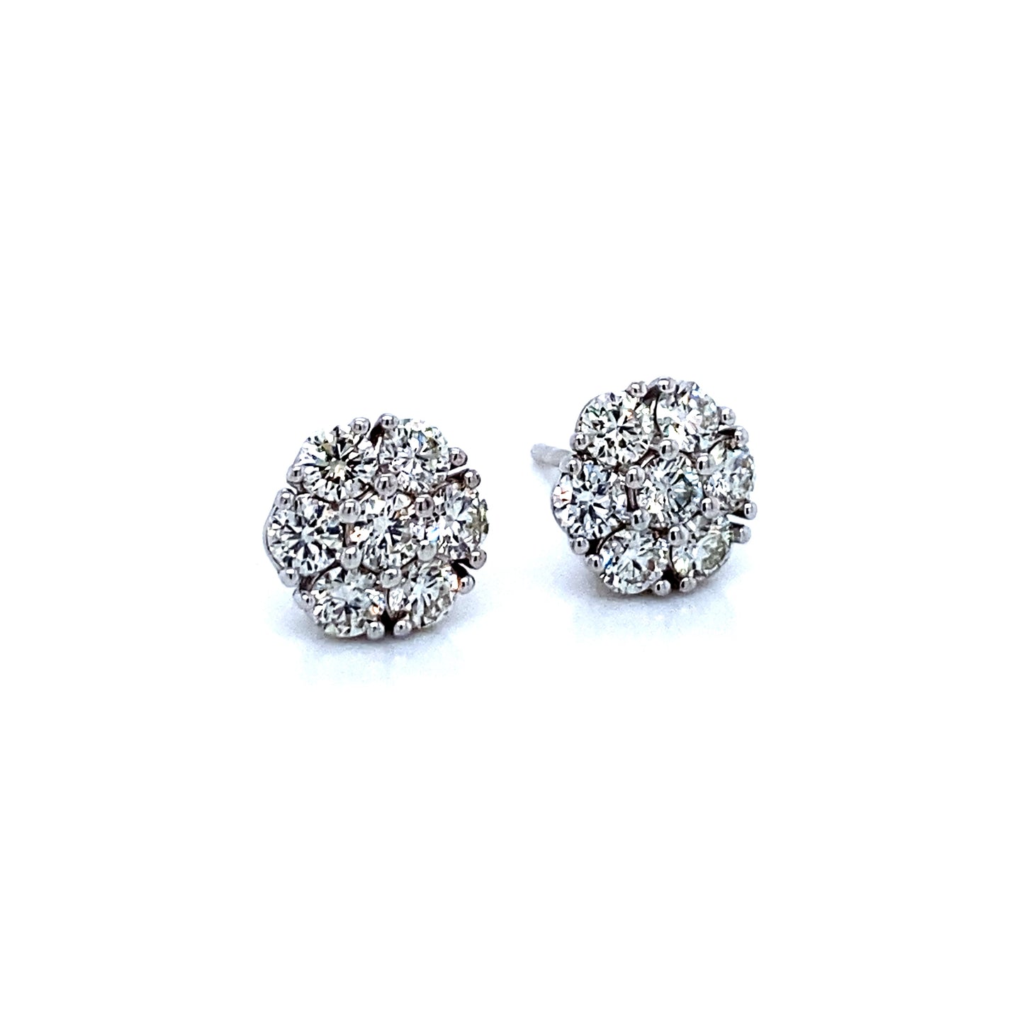 14K White Gold Cluster Stud Earring, Domed, 1.50 cttw