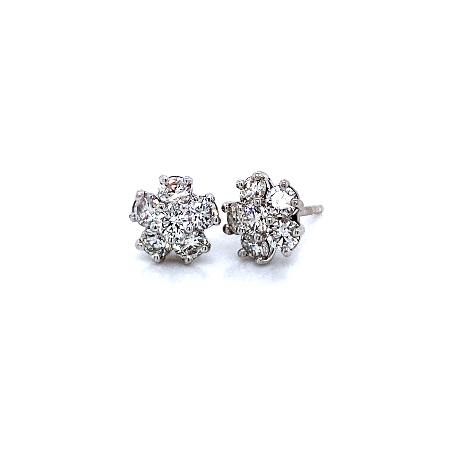 14K White Gold Cluster Stud Earring, Snowflake, 1.25 cttw