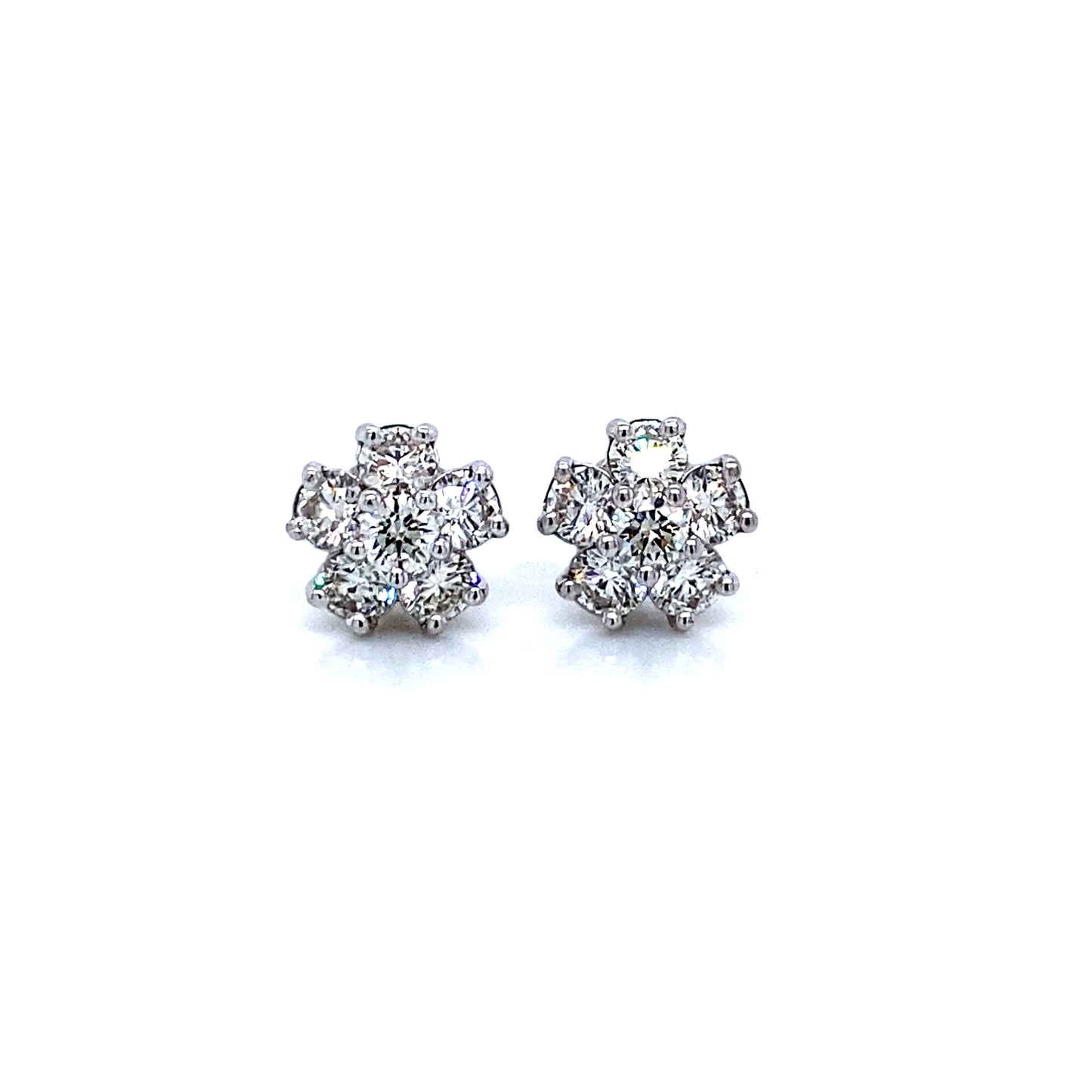 14K White Gold Cluster Stud Earring, Snowflake, 1.25 cttw