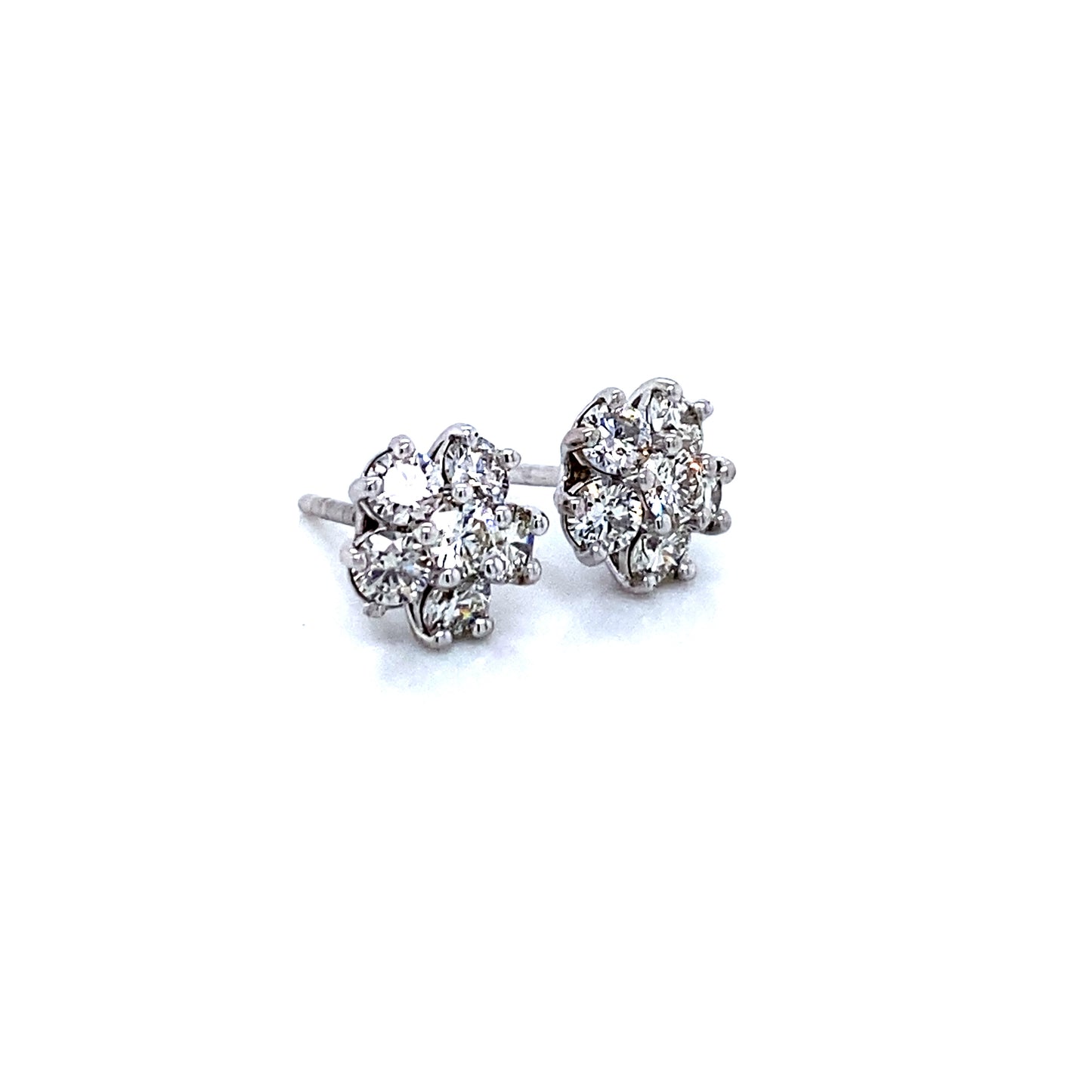 14K White Gold Cluster Stud Earring, Snowflake, 1.25 cttw
