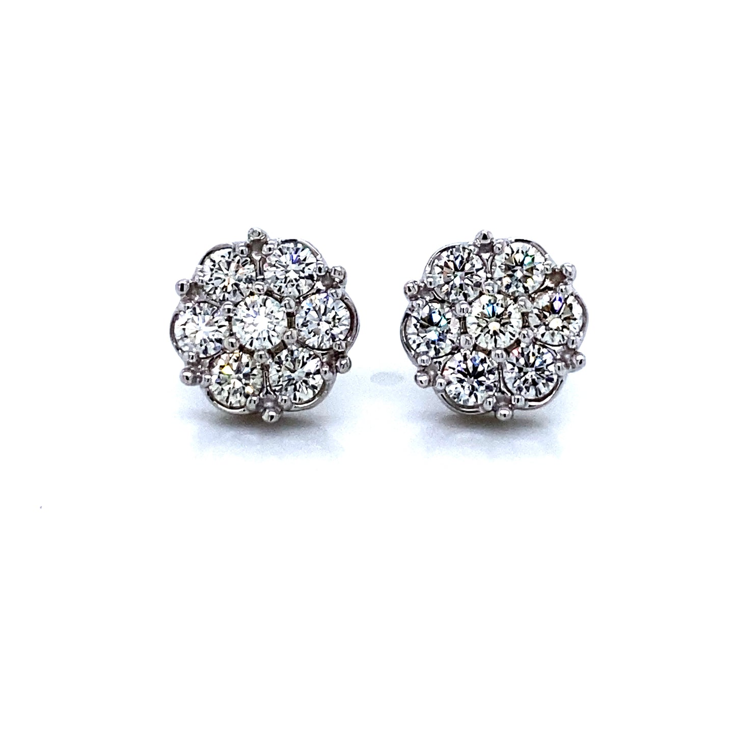 14K White Gold Cluster Stud Earring, 1.00 cttw