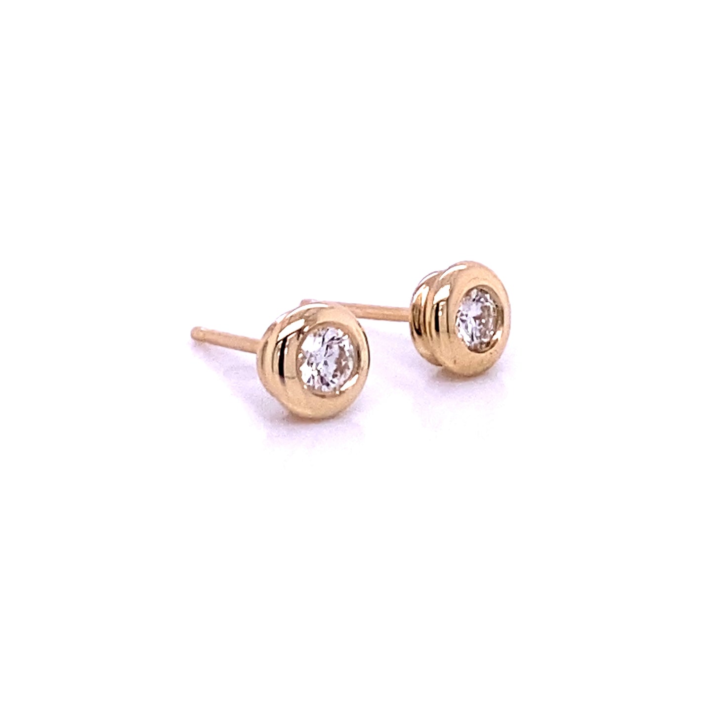 14K Gold Beveled Bezel Stud Earrings, 0.20 cttw