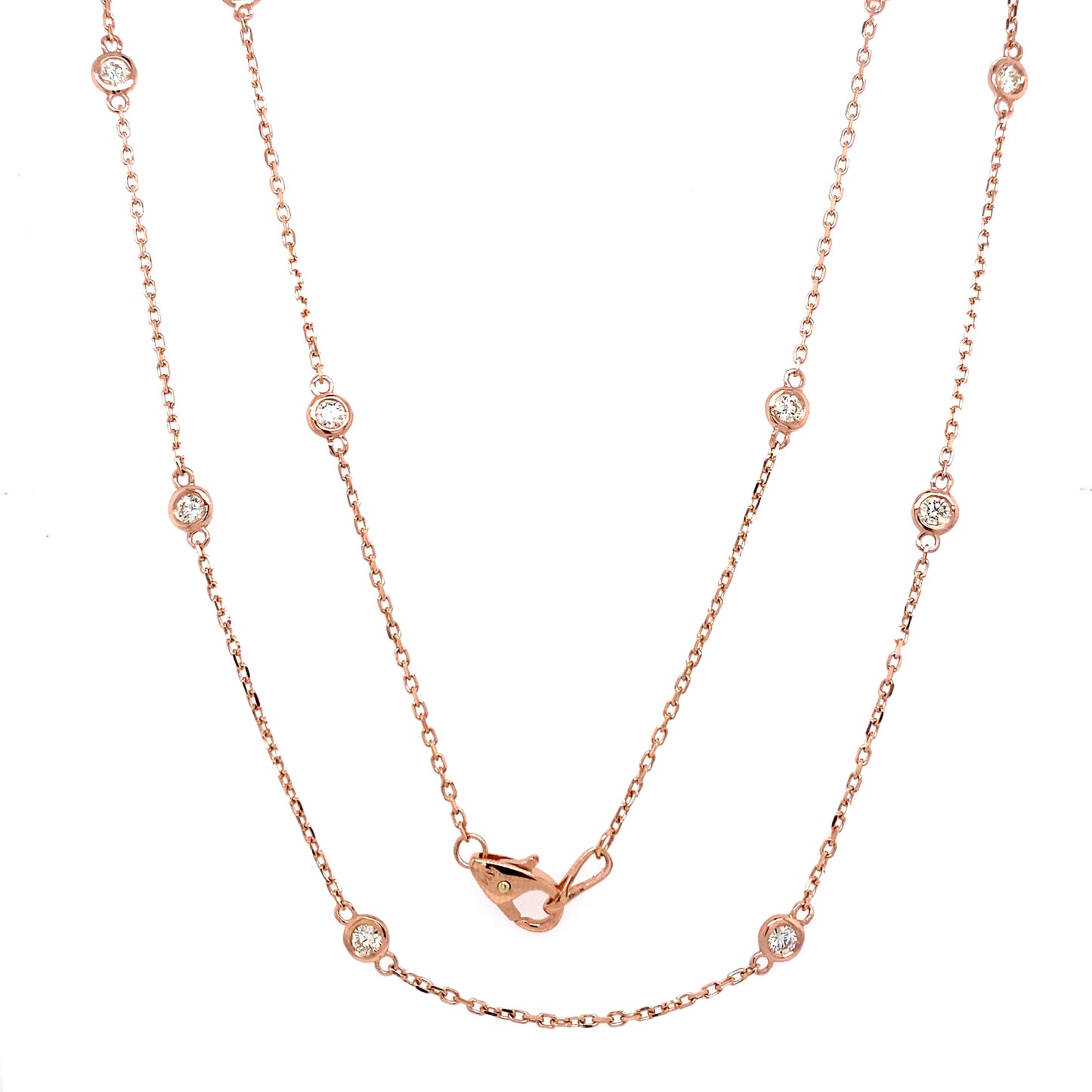 14 Karat Rose Gold Bezel Set Diamond Necklace 18