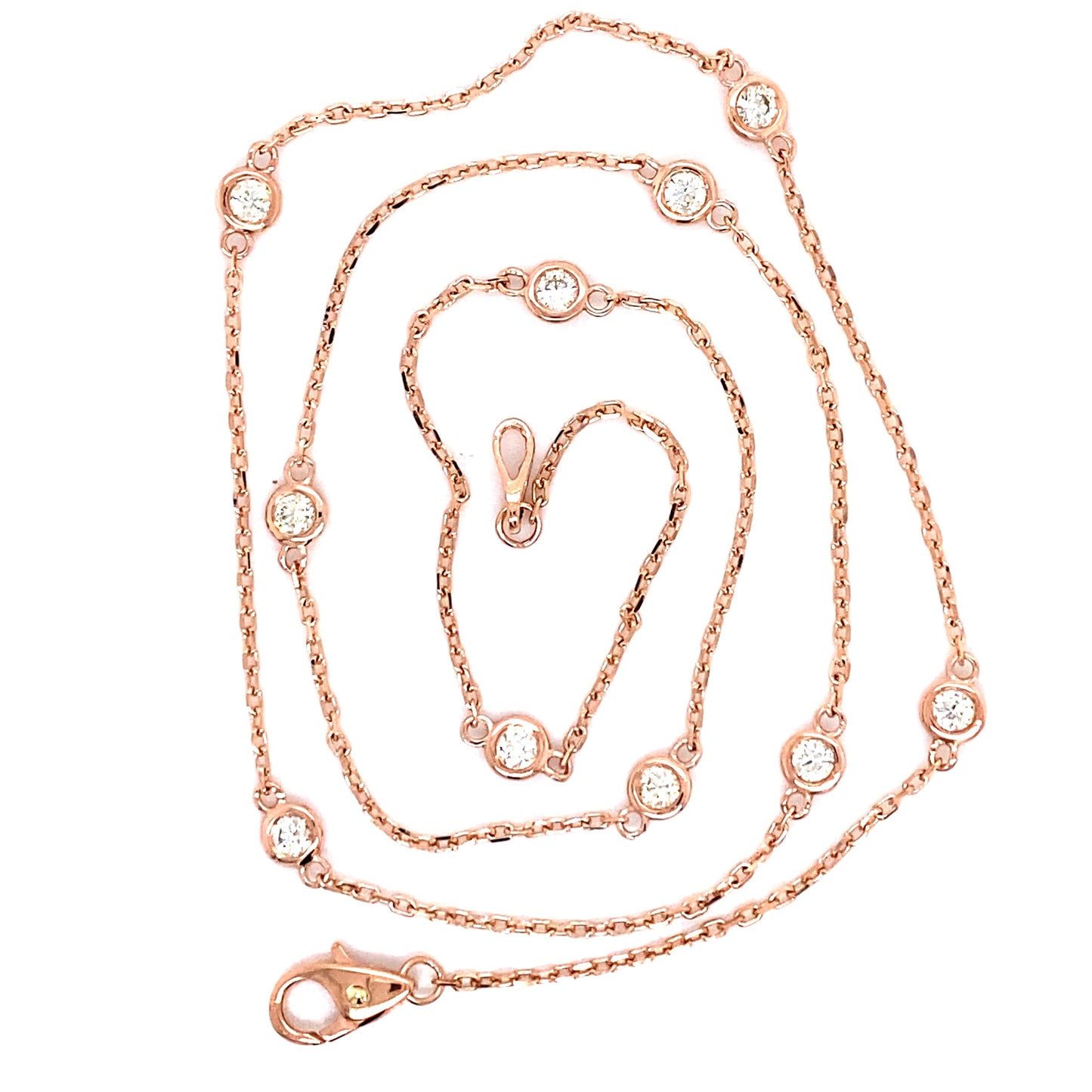 14 Karat Rose Gold Bezel Set Diamond Necklace 18