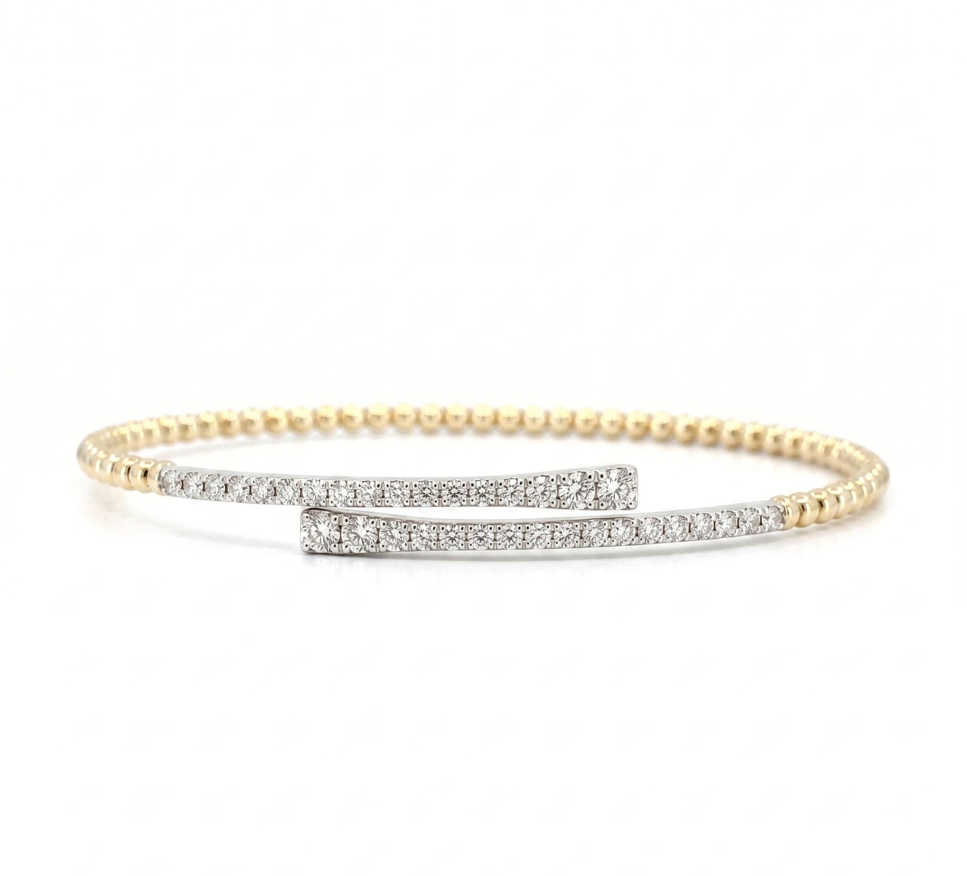 14K Two-Tone Gold Diamond Bypass Bead Bangle