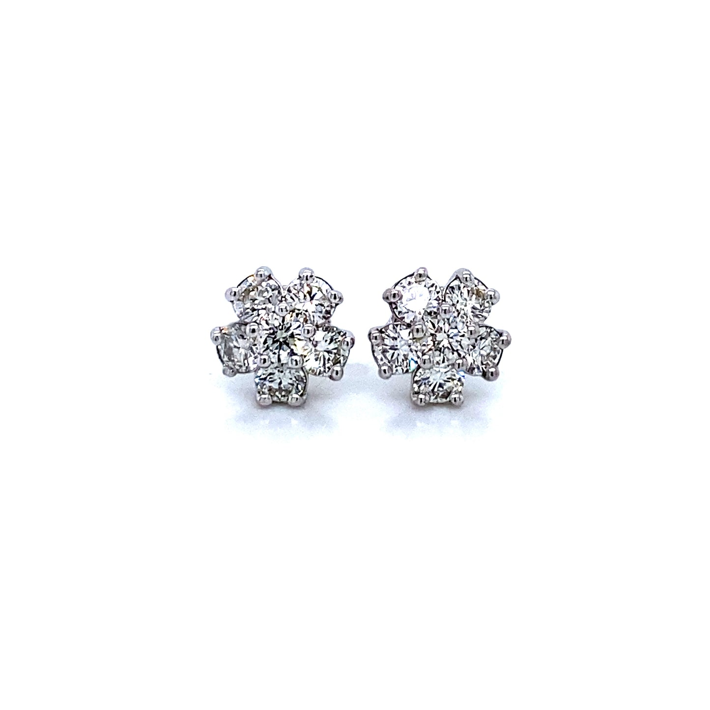 14K White Gold Cluster Stud Earring, Snowflake, 1.25 cttw