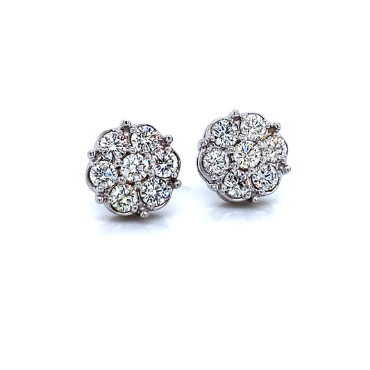 14K White Gold Cluster Stud Earring, 0.45 cttw
