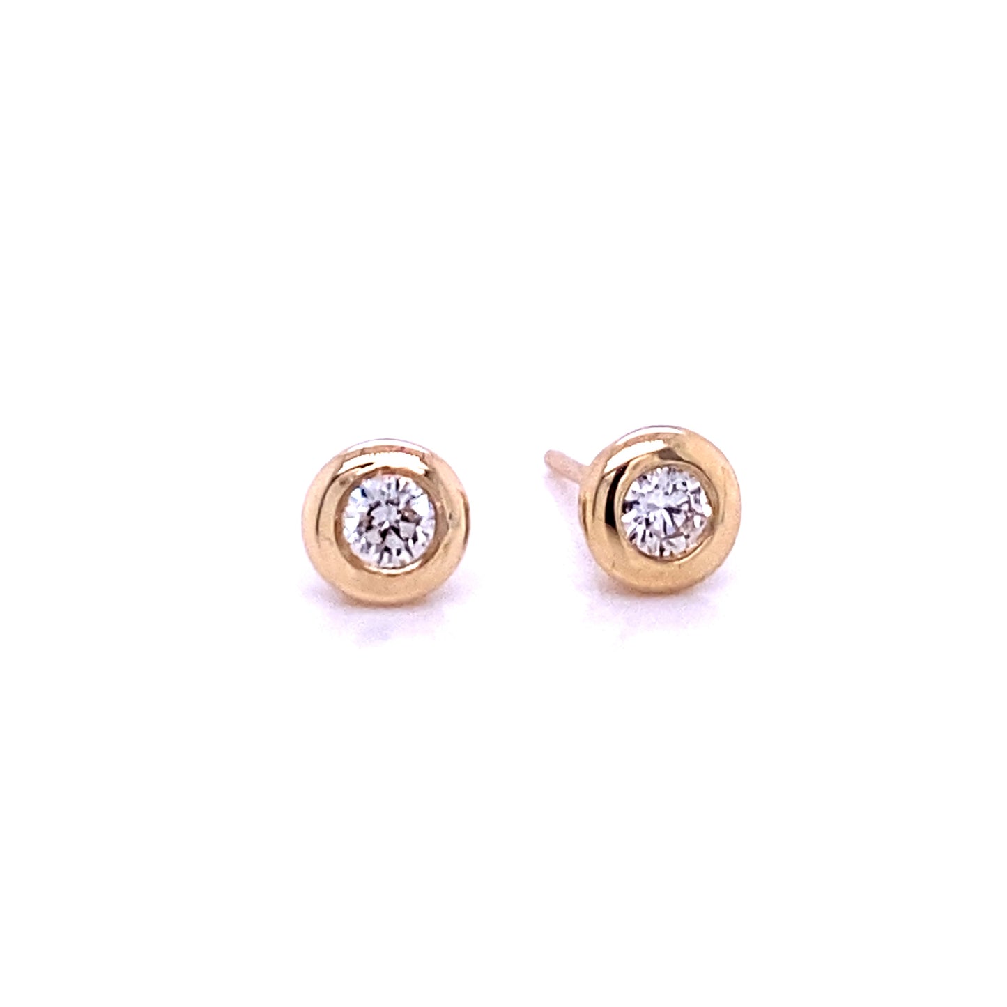 14K Gold Beveled Bezel Stud Earrings, 0.13 cttw