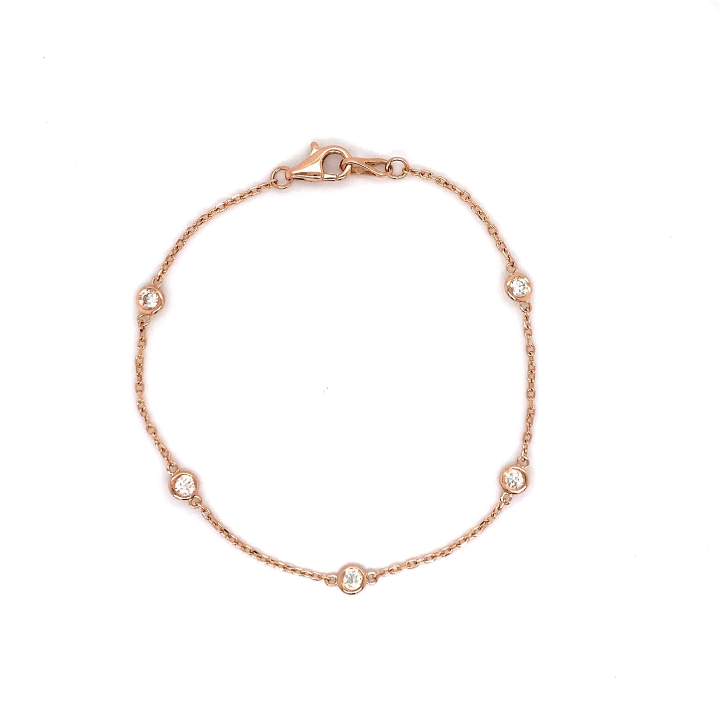 14K Two-Tone Bezel Set Diamond Station Bracelet 7"