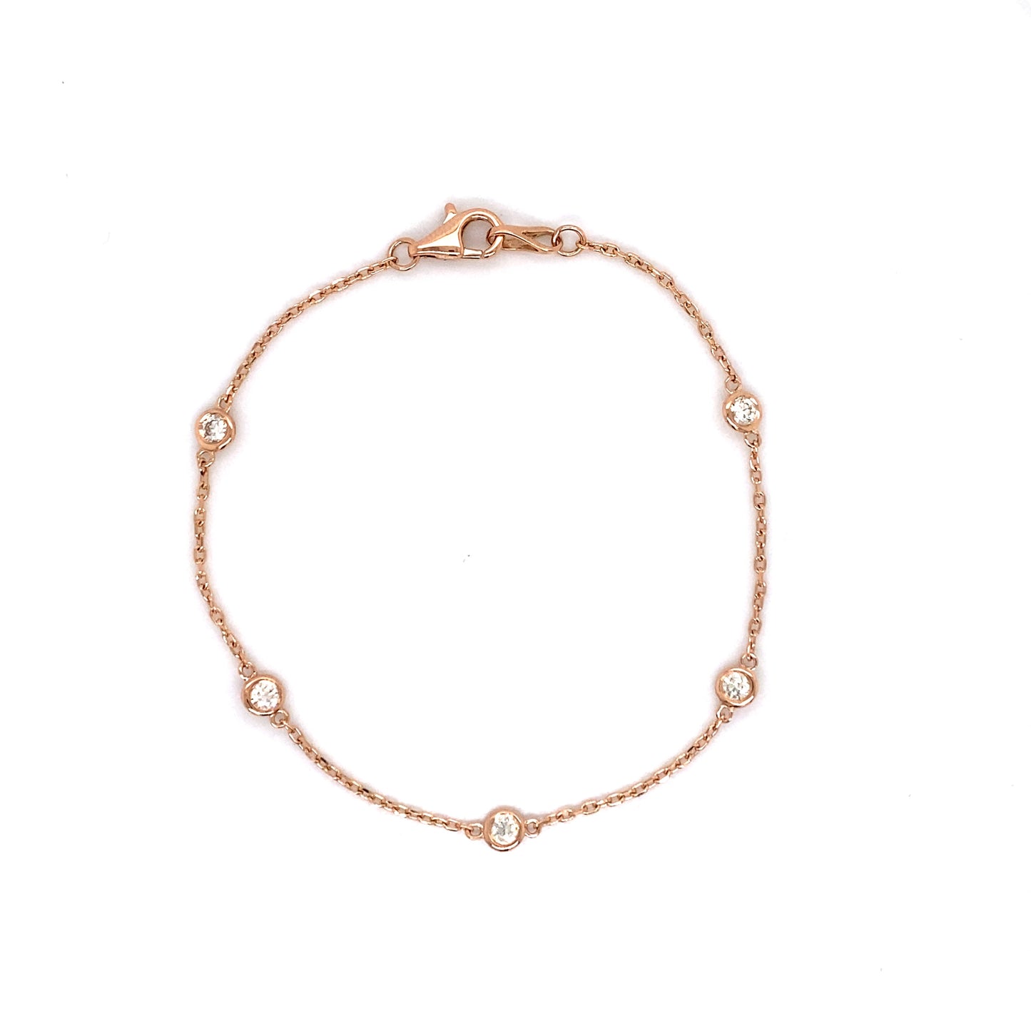 14K Yellow Gold Bezel Set Diamond Station Bracelet 7"