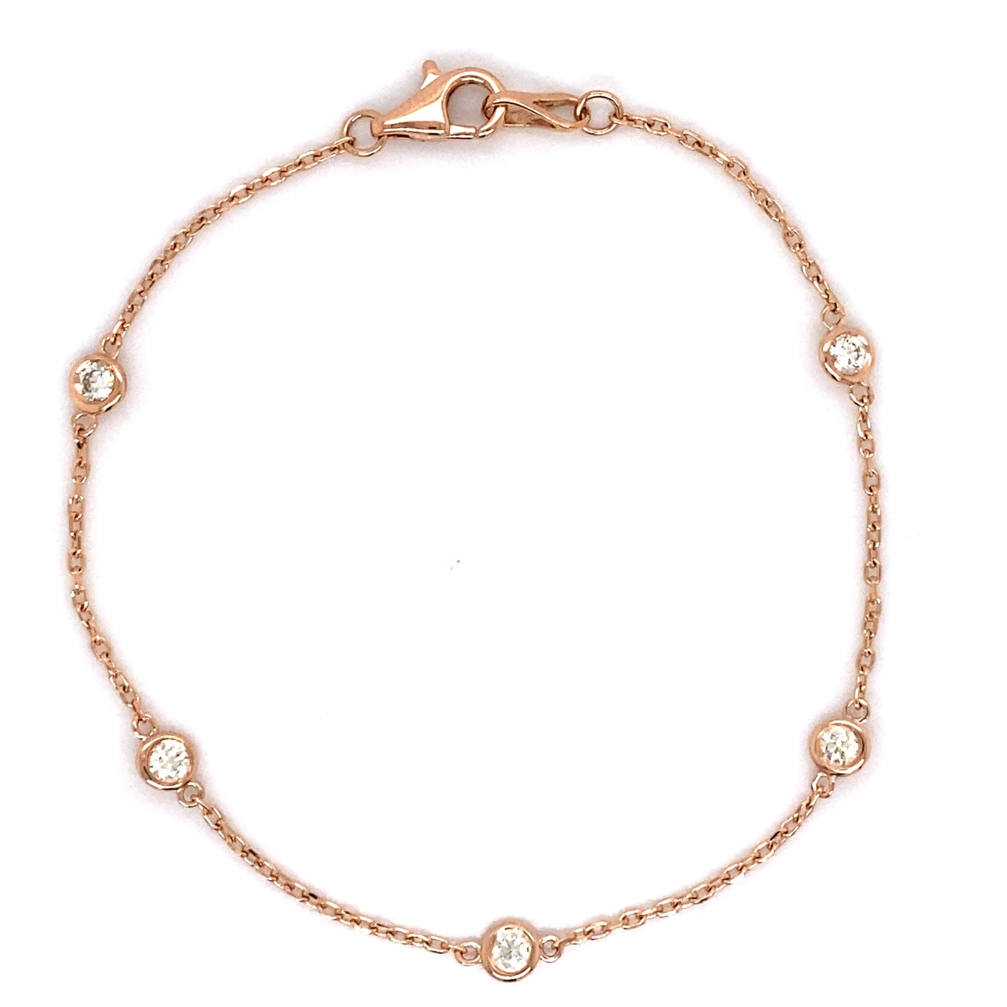 14K Rose Gold Bezel Set Diamond Station Bracelet 7"
