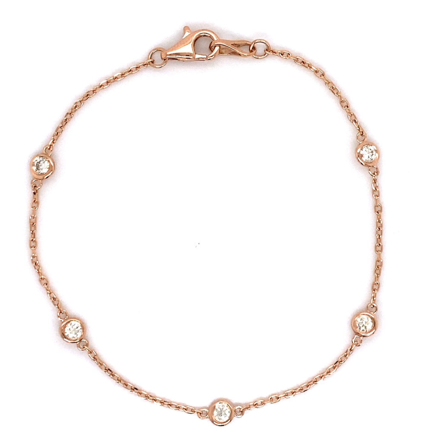 14K Yellow Gold Bezel Set Diamond Station Bracelet 7"