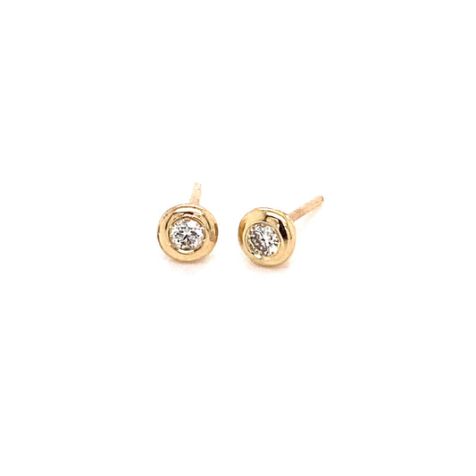 14K Gold Beveled Bezel Stud Earrings, 0.13 cttw